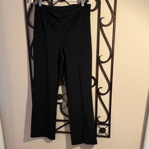 Elegant Black Boot Cut Women's Pants - Fun Front Slit - Elastic Waist